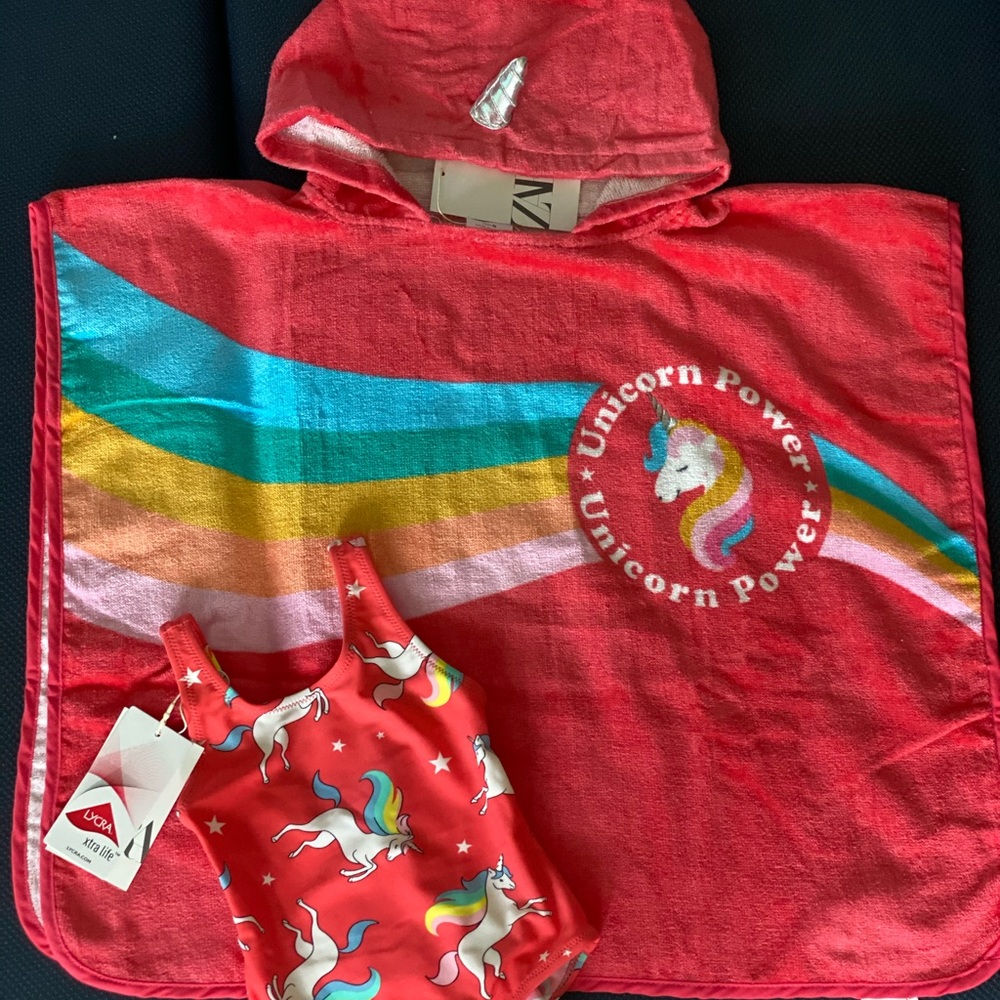 Zara Unicorn swimsuit and terrycloth poncho bundle